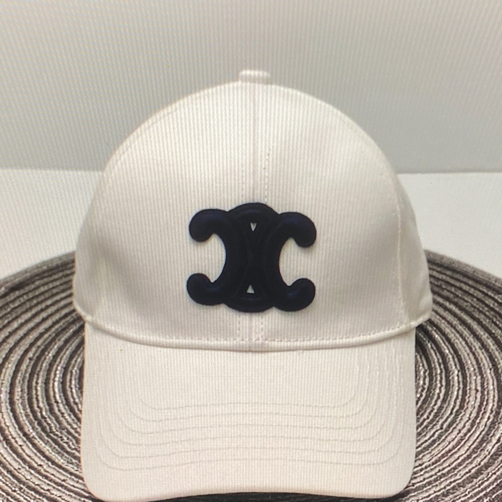 Celine Women's Cream Hat with Navy Emblem - Picture 2 of 4